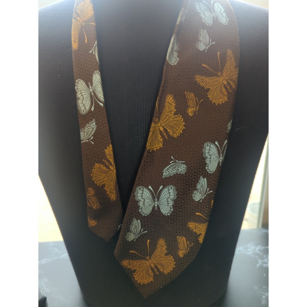 Italianissimo Tie Vintage Brown Blue Orange Monarch Butterfly Silk  Retro Rare